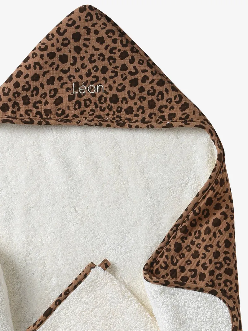 Envie De Fraise Baby Geschenkset aus Badecape & Waschhandschuh ENVIE DE FRAISE personalisierbar, Wollweiß/leo, – Produktbild 4 von 4