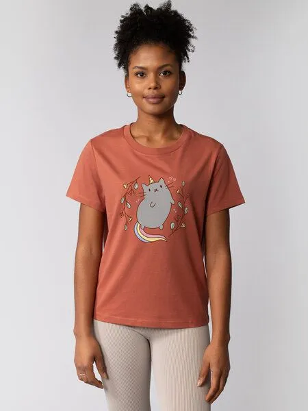 watapparel watapparel T-Shirt Frauen Unicorn Cat, Heritage brown, – Produktbild 2 von 2