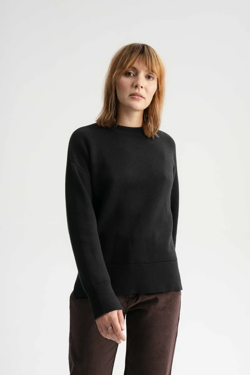 MELA MELA Damen vegan Strickpullover Boxy Jacquard Faiza Schwarz, Schwarz, – Produktbild 2 von 2