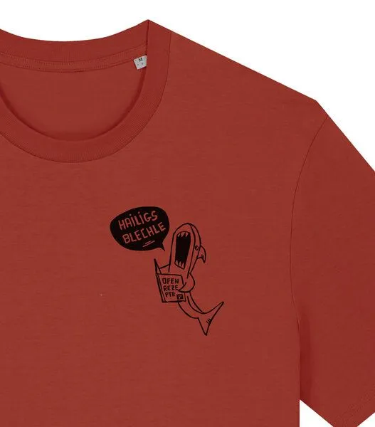 päfjes päfjes Hailigs Blechle Hai Kochen - Unisex Männer T-Shirt Bio & Fair, Earthy red (rot), – Produktbild 2 von 4