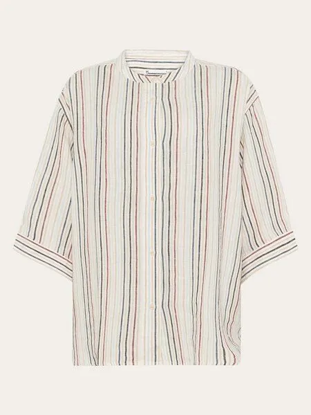 KnowledgeCotton Apparel KnowledgeCotton Apparel Loose Linen Stripe Bluse - aus Bio-Leinen, Multi color (weiss), – Produktbild 3 von 4