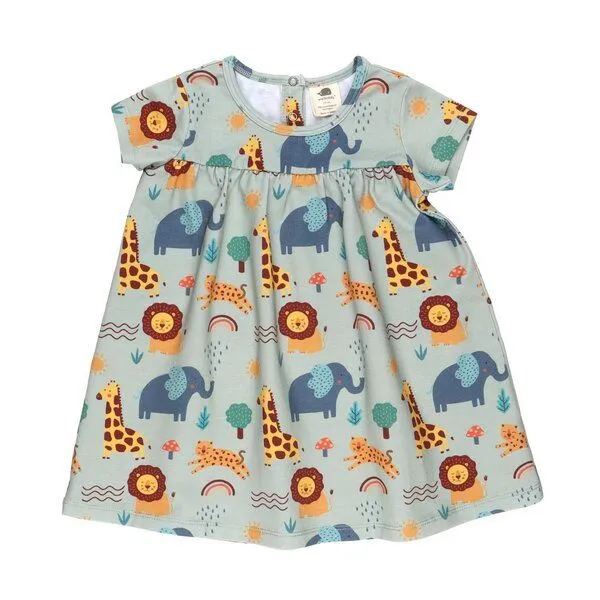Walkiddy Baby Kleid GOTS zertifiziert, Bio-Baumwolle, hellgrün, Safari-Muster, Kurzarm, leicht & weich – Walkiddy, Grün, – Produktbild 1 von 3
