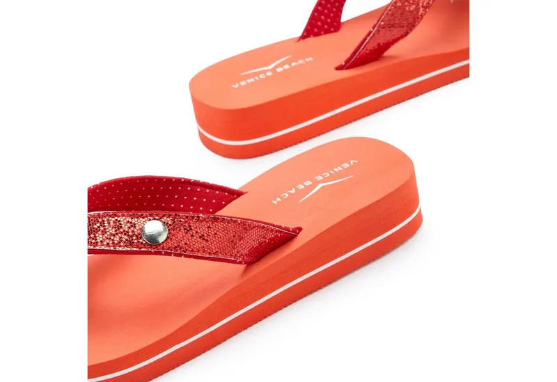 VENICE BEACH VENICE BEACH Sandale, Badeschuh, Badelatsche, Flip Flop, Badeschlappe, Pantolette Badezehentrenner Zehentrenner mit wasserabweisender und leichter Sohle VEGAN, Rot, – Produktbild 5 von 5