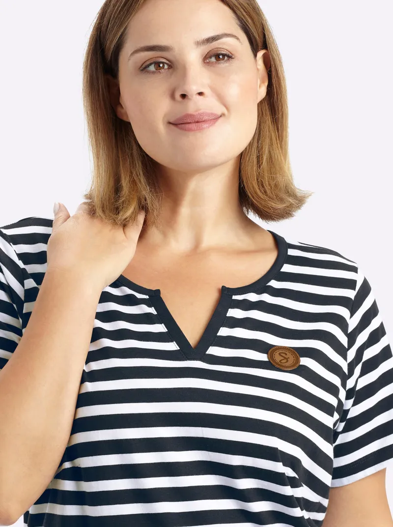 sheego Jerseykleid, Tiefblau-weiß-geringelt, – Produktbild 2 von 2