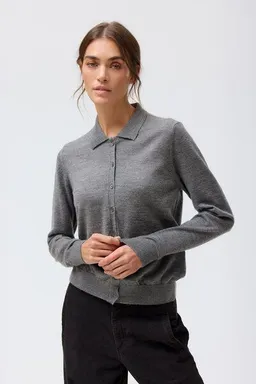 People Wear Organic People Wear Organic Merino Strickjacke Polokragen, grau mélange – Produktbild 1 von 1