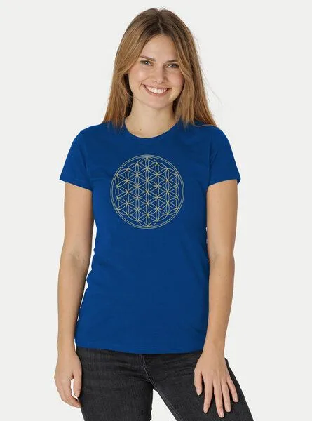 Peaces.bio - handbedruckte Biomode Peaces.bio - handbedruckte Biomode Bio-Damen-T-Shirt Die Blume des Lebens, Royal, – Produktbild 2 von 2