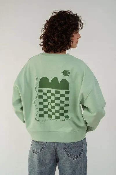 Kultgut Kultgut Artdesign - Biofair- Pulloversweater im Boxistyle / More Humanity., Grün, – Produktbild 1 von 4