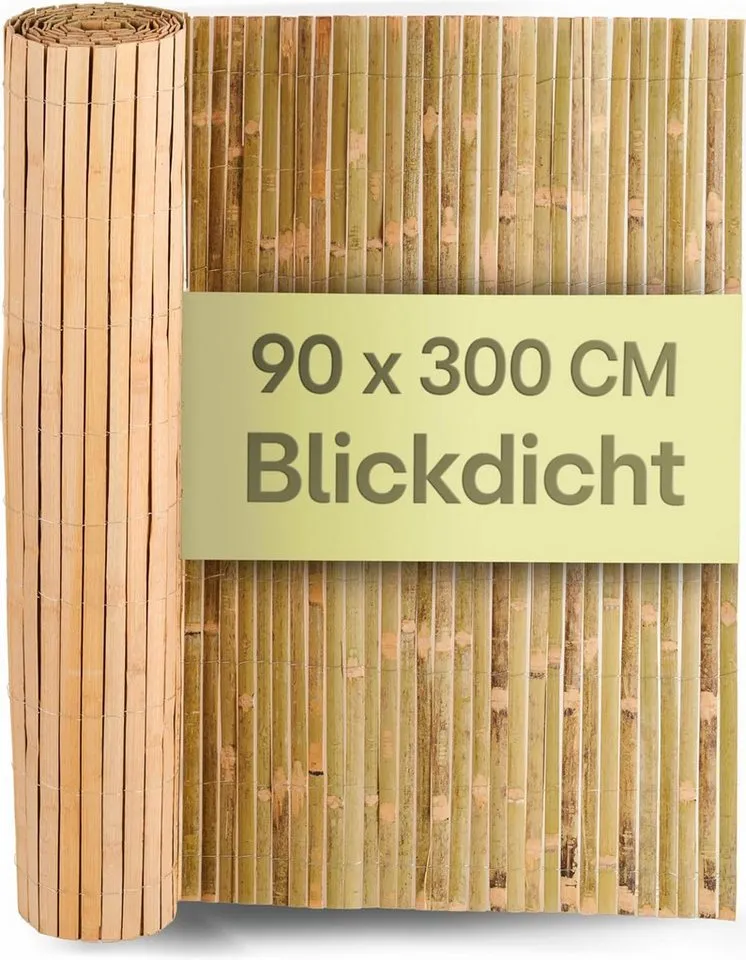 Praknu Balkonsichtschutz Balkon Sichtschutz Holz - FSC® Zertifiziertes, Natürliches Schilf (Sichtschutzmatte Bambus, Bambus Sichtschutz 300x90cm FSC-zertifiziert wetterfest) Einsetzbar Im Innen- Und Außenbereich - Sichtschutz für Garten, Zaun, Braun, – Produktbild 2 von 5