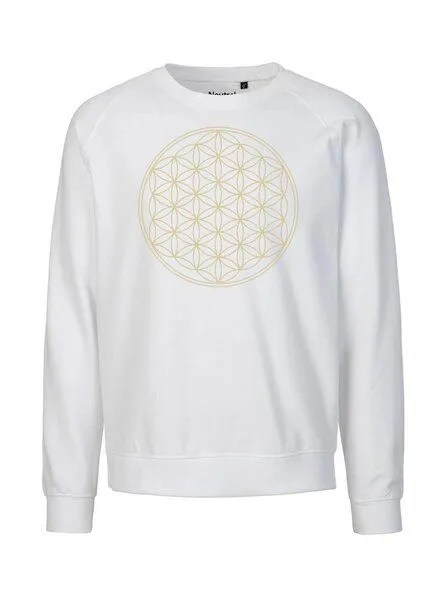 Peaces.bio - handbedruckte Biomode Peaces.bio - handbedruckte Biomode Bio Damen Sweatshirt Loose Fit Die Blume des Lebens, Weiß, – Produktbild 1 von 2