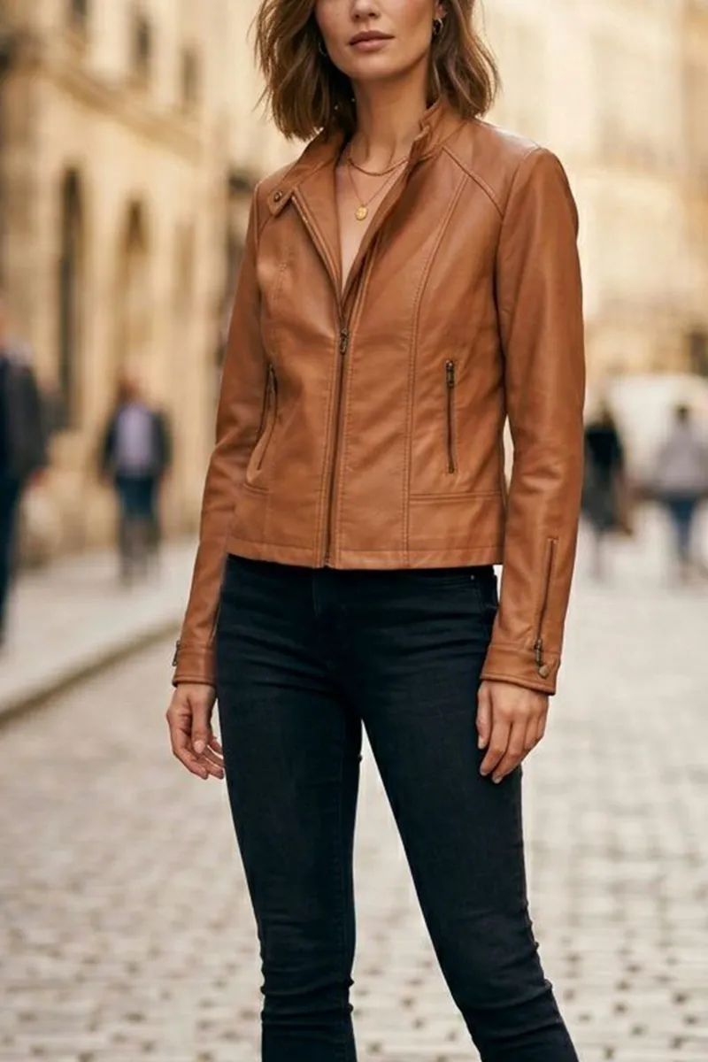 Will's Vegan Store Will's Vegan Store Damen vegan Jacke Racer Kunstleder Braun, Braun, – Produktbild 3 von 3