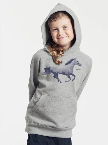 Peaces.bio - handbedruckte Biomode Peaces.bio - handbedruckte Biomode Bio-Kinder-Kapuzen-Sweatshirt "Horsepower", Hellgrau, – Produktbild 2 von 2
