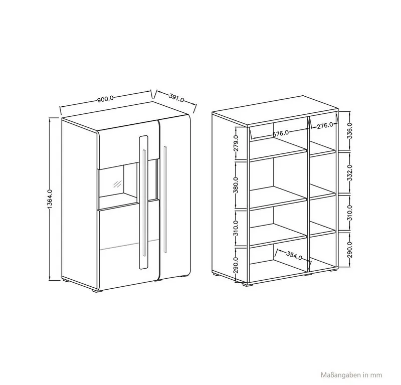 Lomadox Wohnwand TURDA-83, (4-St), weiß Hochglanz, Glas Absetzungen, Beleuchtung 340/204/50 cm, Weiß, – Produktbild 3 von 5