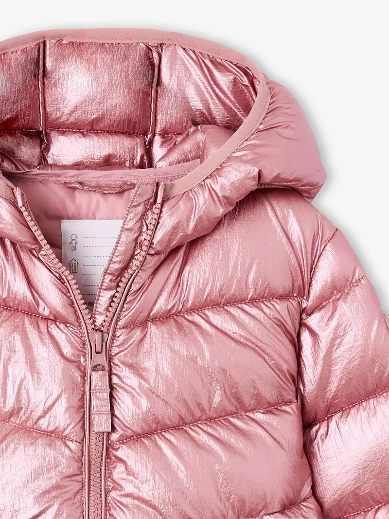 Vertbaudet Vertbaudet Glänzende Steppjacke mit Kapuze Mädchen, Hellrosa, – Produktbild 3 von 4
