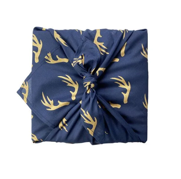FabRap Gift Wrap FabRap Gift Wrap Wiederverwendbare Geschenkverpackung Furoshiki - Set mit drei Größen (einseitig), Midnight reindeers (blau gold), – Produktbild 1 von 4