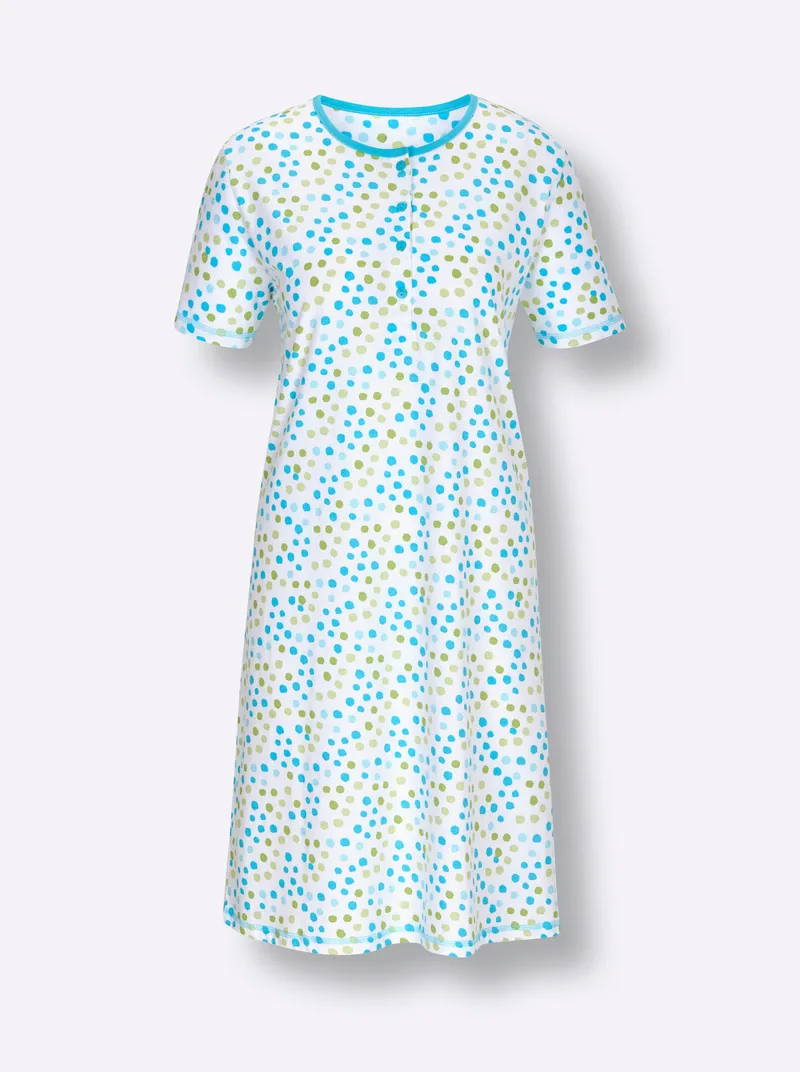 Comtessa Sleepshirt weiß-türkis-bedruckt, Weiß-türkis-bedruckt, – Produktbild 1 von 2