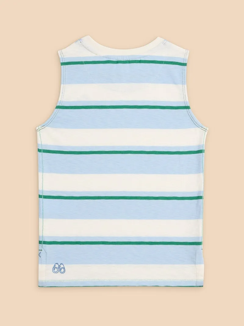 White Stuff Gestreiftes ärmelloses T-Shirt - 7-8, Blau multi, – Produktbild 3 von 3