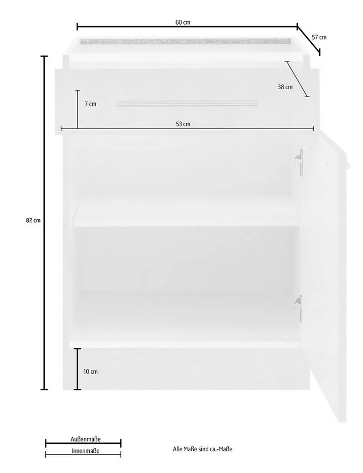 wiho Küchen Unterschrank Flexi2, Breite 60 cm, Soft-Close bei der Tür mit Schubkasten, inkl. verstellbaren Einlegeboden, Grau, – Produktbild 4 von 5