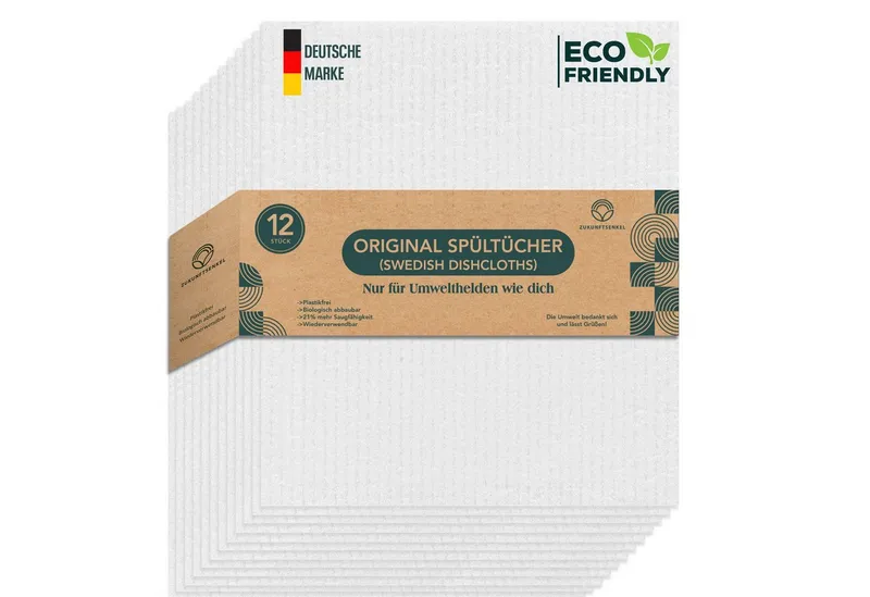 ZUKUNFTSENKEL Schwammtuch Nachhaltige Schwammtücher Spültücher, Waschbar, Wiederverwendbar, Weiß, – Produktbild 1 von 4