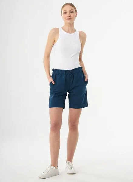 ORGANICATION ORGANICATION Paperbag-Shorts aus Leinengemisch, Navy, – Produktbild 1 von 4
