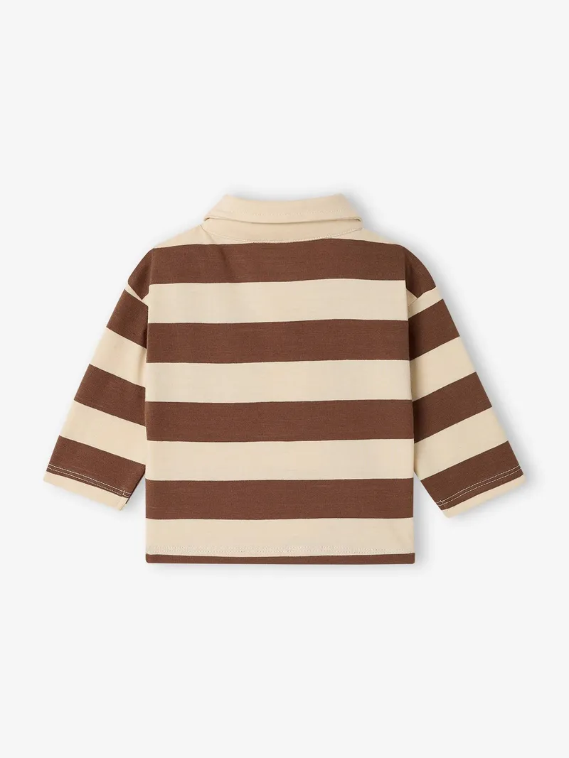 Vertbaudet Baby Langarm-Poloshirt mit breiten Streifen kakao, Kakao, – Produktbild 4 von 4
