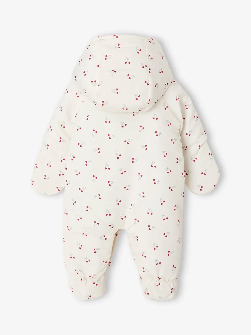 Vertbaudet Baby Winteroverall mit Kirschen-Motive und Kapuze, Wollweiß, – Produktbild 2 von 4
