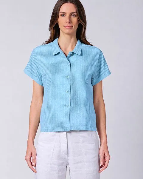 HempAge HempAge Kurzarm-Bluse Hanf/Biobaumwolle, Glacier(blau), – Produktbild 2 von 4