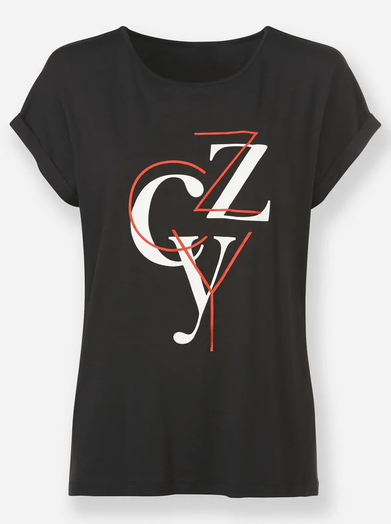 heine Print-Shirt schwarz-ecru-bedruckt, Schwarz-ecru-bedruckt, – Produktbild 1 von 2