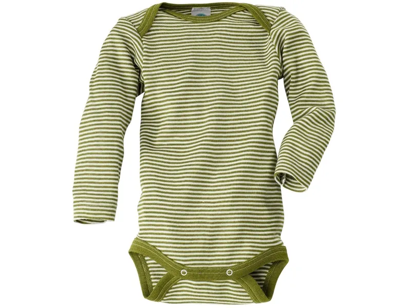 Cosilana Cosilana Baby Body Langarm Wolle Seide grün-geringelt Gr. 74/80, Grün, mehrfarbig, – Produktbild 1 von 2