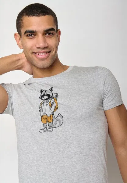 GreenBomb GREENBOMB Print T-Shirt Animal Raccoon Hike Guide, Heather grey, – Produktbild 4 von 4