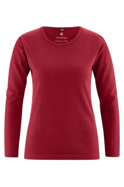 HempAge HempAge Damen vegan Langarm-Shirt Basic Rubinrot – Produktbild 1 von 1