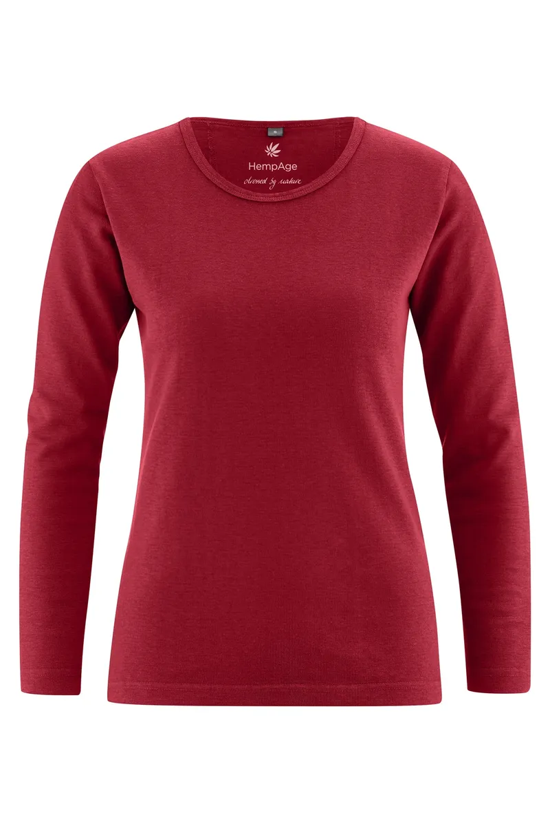HempAge HempAge Damen vegan Langarm-Shirt Basic Rubinrot, Rot, – Produktbild 1 von 2