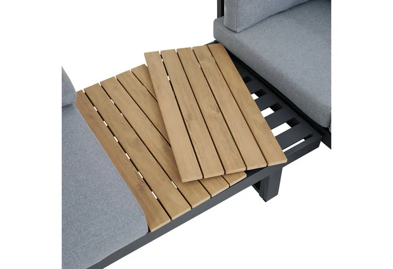 Greemotion Gartenlounge-Set San Jose, Loungemöbel Outdoor, Alu-Teak, Esstisch & Liegefunktion, (inkl. Auflagen), Farbe Schwarz/Grau, Grau, – Produktbild 4 von 5
