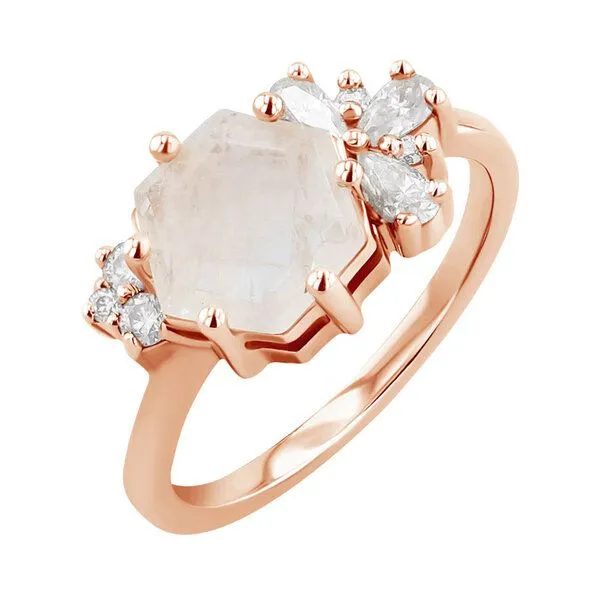 Eppi Eppi Einzigartiger Ring mit Mondstein und Moissaniten Anita, Rosa, – Produktbild 1 von 4