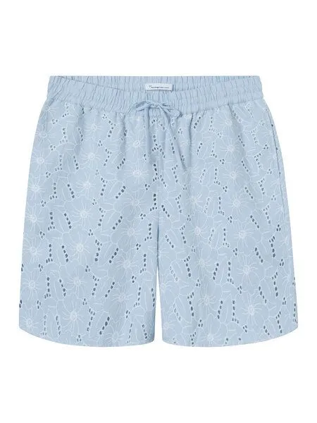 KnowledgeCotton Apparel KnowledgeCotton Apparel Kurze Hose - Embroidery Anglaise - aus Bio-Baumwolle/Leinen, Skyway (blau), – Produktbild 4 von 4