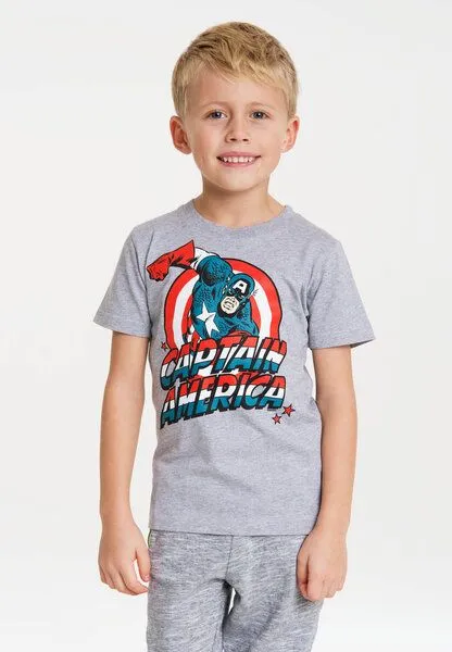 LOGOSH!RT LOGOSH!RT Marvel Comics - Captain America - Kinder - Bio T-Shirt, Grau-meliert, – Produktbild 2 von 4