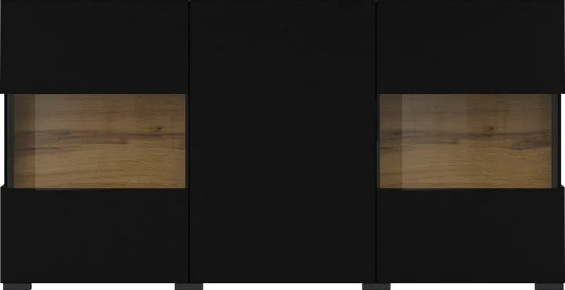 Home affaire Sideboard Ava, Breite 120 cm, hängend und stehend montierbar, moderne grifflose Kommode, Anrichte, 3Türen, Eckverglasung, Schwarz, – Produktbild 2 von 5