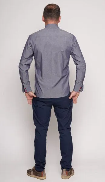 Peaces.bio - handbedruckte Biomode Peaces.bio - handbedruckte Biomode Peaces Bio-Herrenhemd - Made in Austria, Jeansblau, – Produktbild 3 von 3