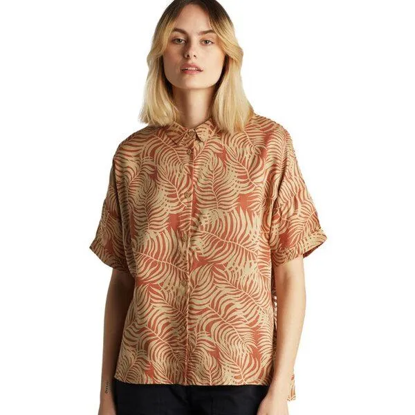 Dedicated DEDICATED Short Sleeve Shirt Nibe Palm Leaves, Safari (beige-organge), – Produktbild 3 von 4