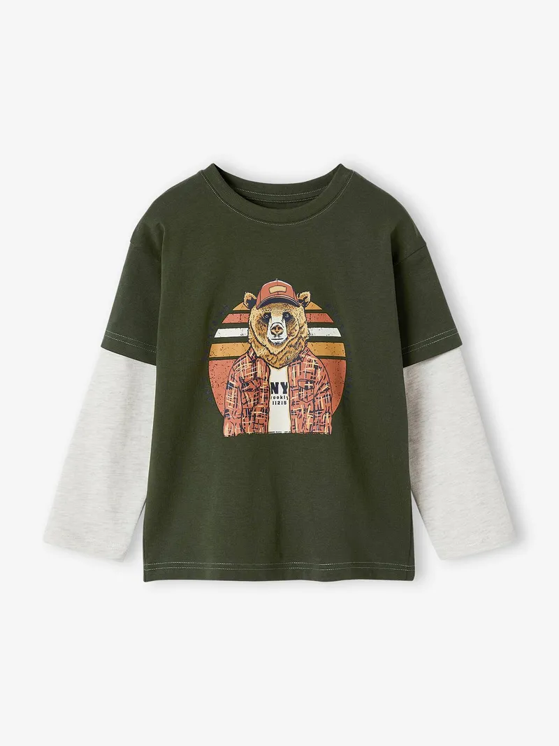 Vertbaudet Jungen 2-in-1-Langarmshirt, Khaki, – Produktbild 2 von 3