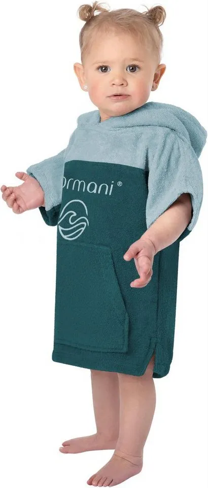normani Badeponcho Kinder Badeponcho Puwai, Bio-Baumwolle, Kapuze, Schlupf, Badeponcho aus 100 % Bio-Baumwolle, Blau, – Produktbild 3 von 5