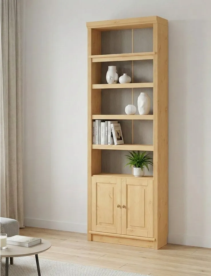 OTTO home Bücherregal mit 2 Türen Soeren Regal Aktenregal B/T/H: 80/29/220 cm, massive Kiefer, FSC®-zertifiziert, Beige, – Produktbild 2 von 5