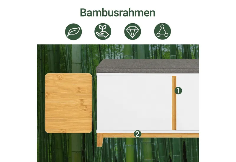 SoBuy Schuhbank FSR117, Schuhtruhe Sitzkommode Schuhregal mit sitzbank Sitzbank schmal, mit Sitzfläche Garderobenbank Sitzbank mit Stauraum Dielenbank, Weiß, – Produktbild 5 von 5