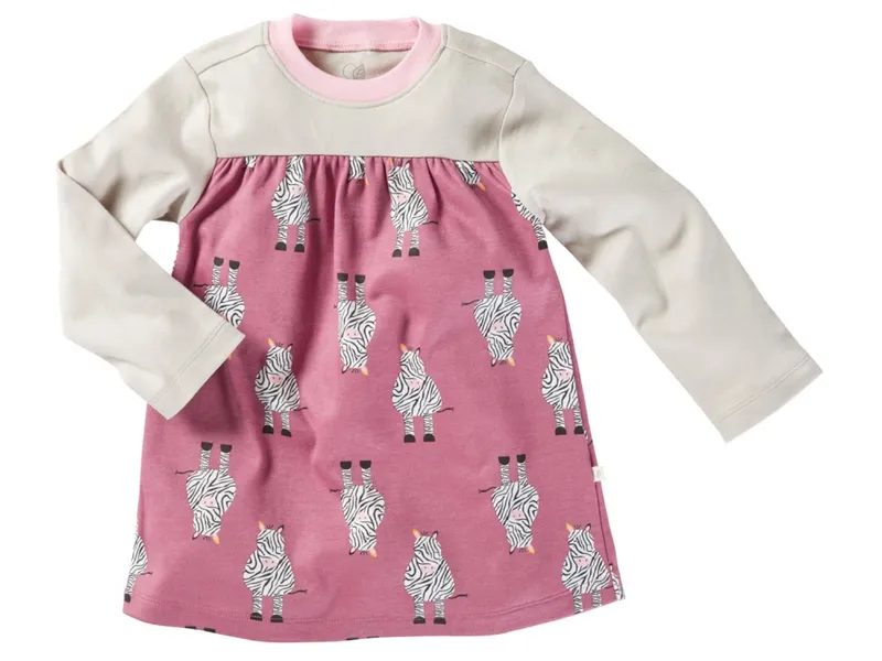 HANS NATUR Kinder Kleid Langarm Bio-Baumwolle Zebrafreunde beere Gr.122/128, Rosa, – Produktbild 1 von 2