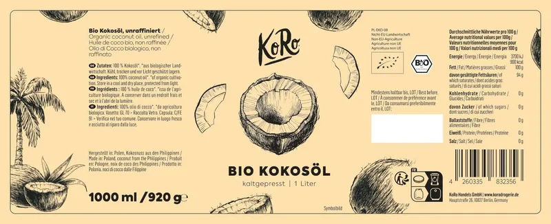 KoRo Bio Kokosöl 1 L – Produktbild 2 von 5