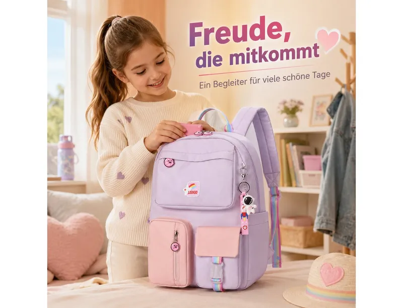 Diyarts Kinderrucksack, Trendiger Mädchenrucksack: Geräumig, Leicht und Robust, Lila, – Produktbild 1 von 5