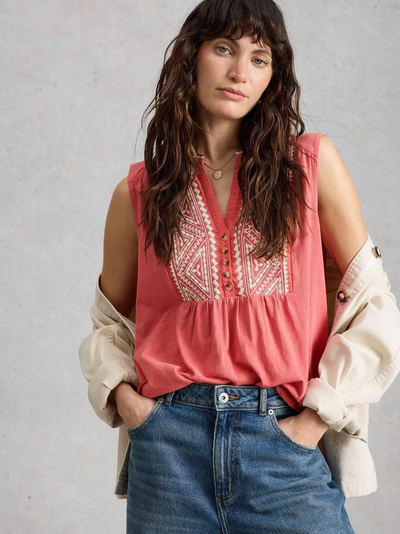 White Stuff Ärmellose Bluse Peony - 40, Mittelrosa, – Produktbild 1 von 4