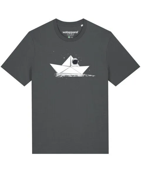 watapparel watapparel T-Shirt Astronaut in paper boat, Anthracite, – Produktbild 1 von 4