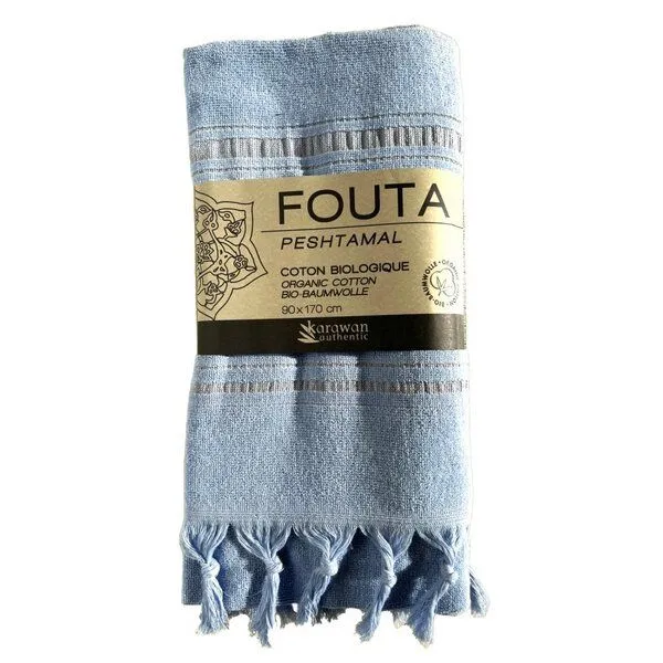 Karawan authentic Karawan authentic Hamamtuch Bio mit Frottee, Hellblau, – Produktbild 3 von 4