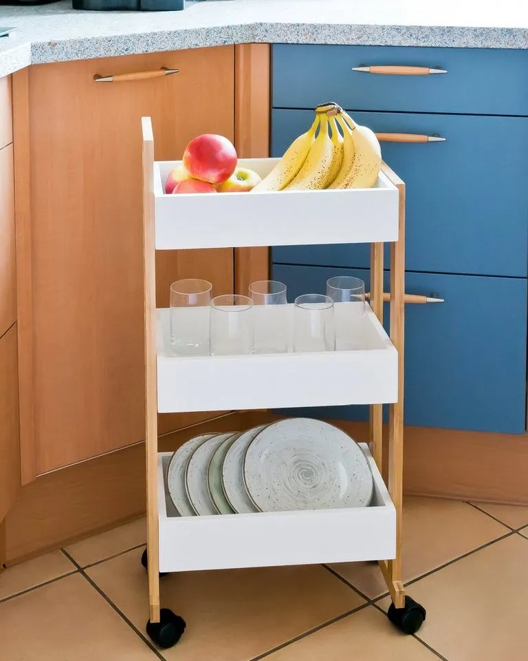 shelfmade Küchenwagen Rauma Handwagen Küchenwagen Badregal mit 3 Ablagekörben und Rollen – Produktbild 2 von 5