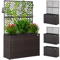 Casaria® Polyrattan Blumenkasten mit Rankgitter Braun – Produktbild 1 von 1